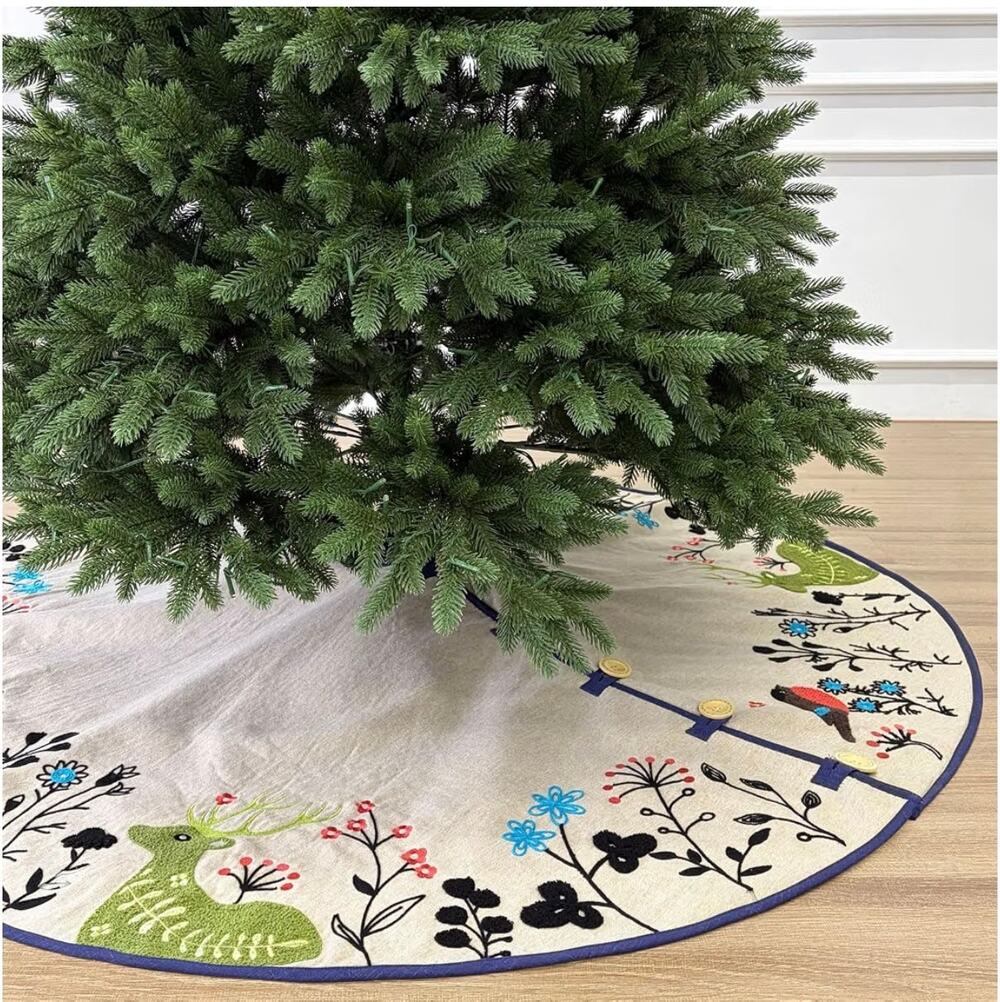 Woodland Creatures Embroidered Christmas Tree Skirt